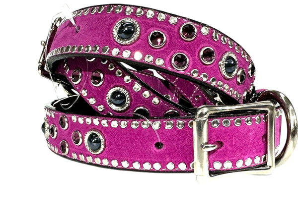 Hot Pink Suede with Crystal Dog Collars