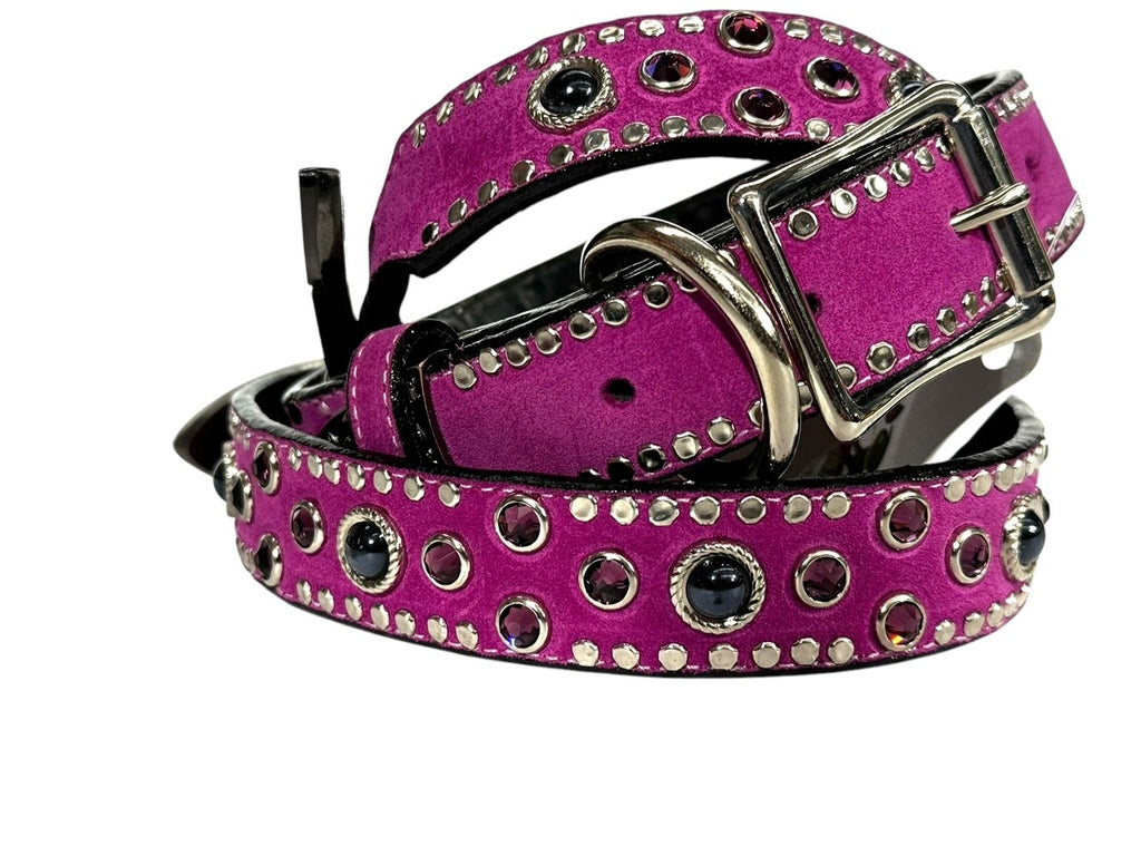 Hot Pink Suede with Crystal Dog Collars