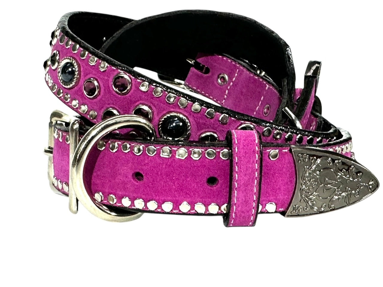 Hot Pink Suede with Crystal Dog Collars