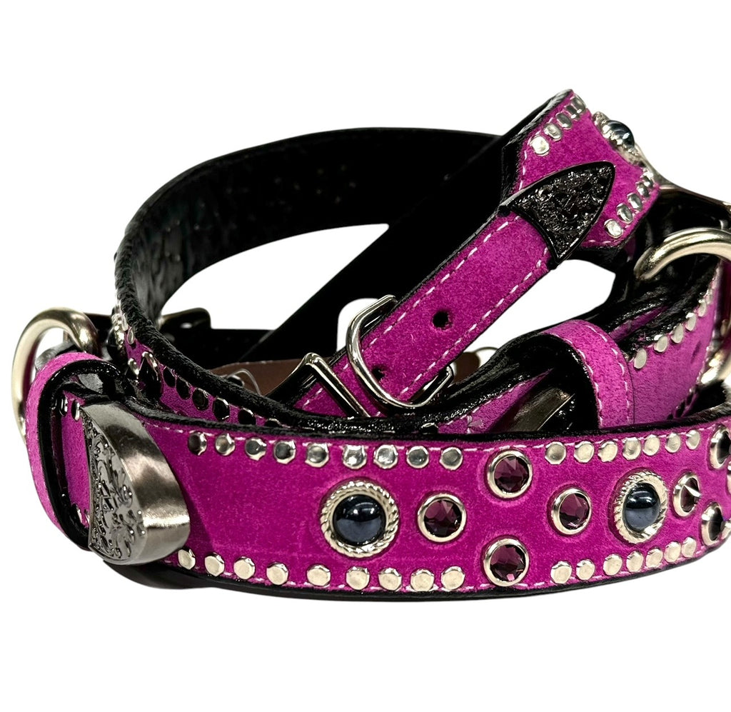 Hot Pink Suede with Crystal Dog Collars