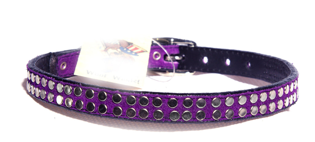 Purple suede biker pup collar , Dog Collar - RockStarDogCollars