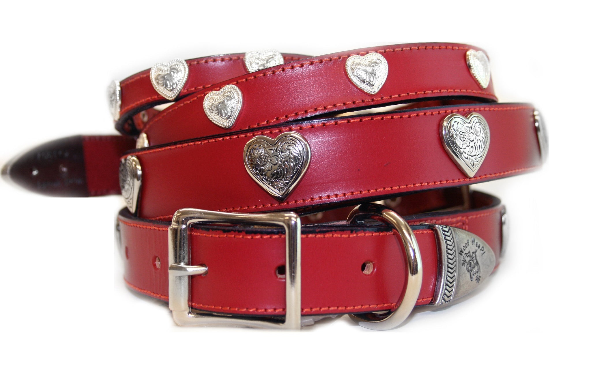 Red Leather Heart 1 Inch Dog Collar , Dog Collar - RockStarDogCollars