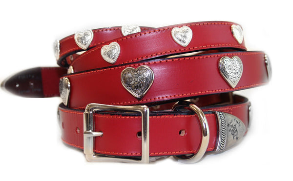 Red Leather Heart 1/2 Inch Dog Collar , Dog Collar - RockStarDogCollars