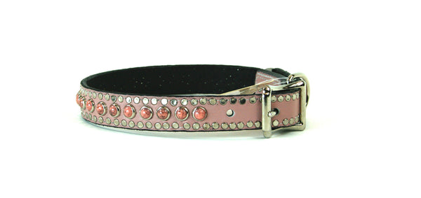 Pink Leather with salmon turquoise stones 3/4 Inch , Dog Collar - RockStarDogCollars