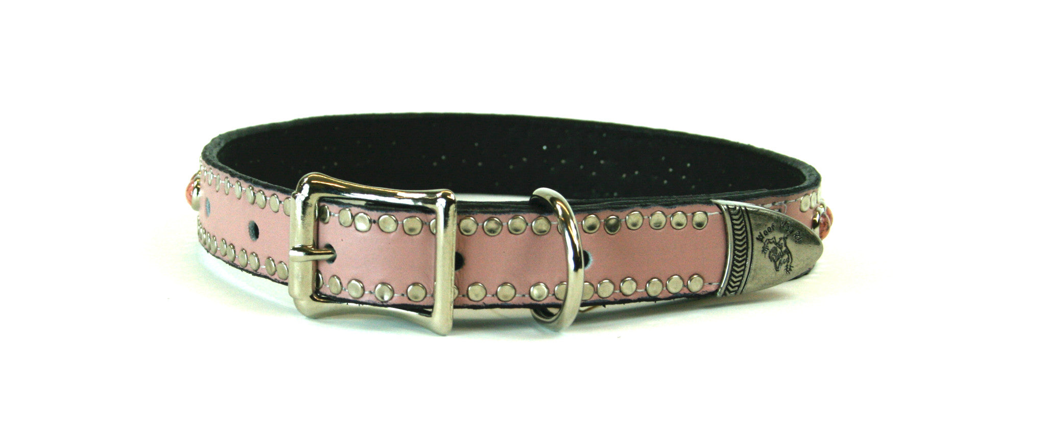 Pink Leather with salmon turquoise stones 3/4 Inch , Dog Collar - RockStarDogCollars