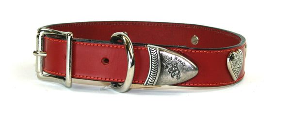 Red Leather Heart 1 Inch Dog Collar , Dog Collar - RockStarDogCollars