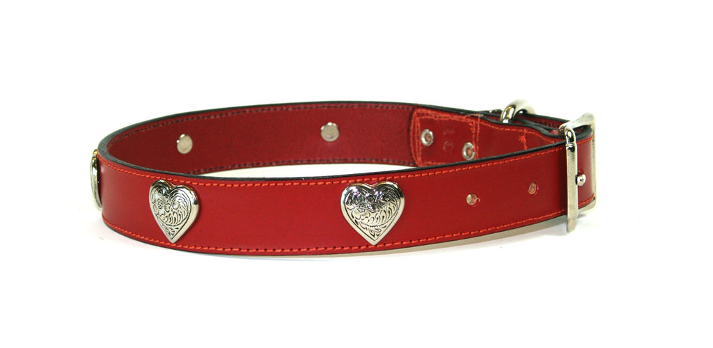 Red Leather Heart 1 Inch Dog Collar , Dog Collar - RockStarDogCollars