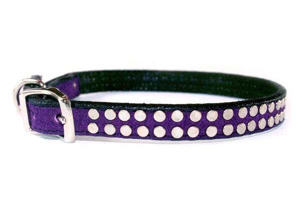 Purple suede biker pup collar , Dog Collar - RockStarDogCollars