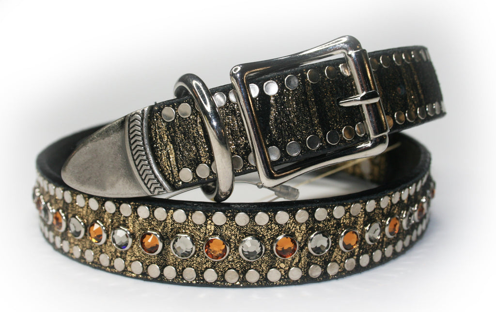 GOLD METALLIC BLACK SUEDE AND SWAROVSKI CRYSTALS , DOG COLLARS - RockStarDogCollars