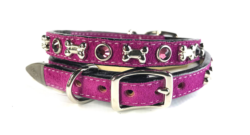 LIPSTICK PINK SUEDE COLLAR ,  - RockStarDogCollars