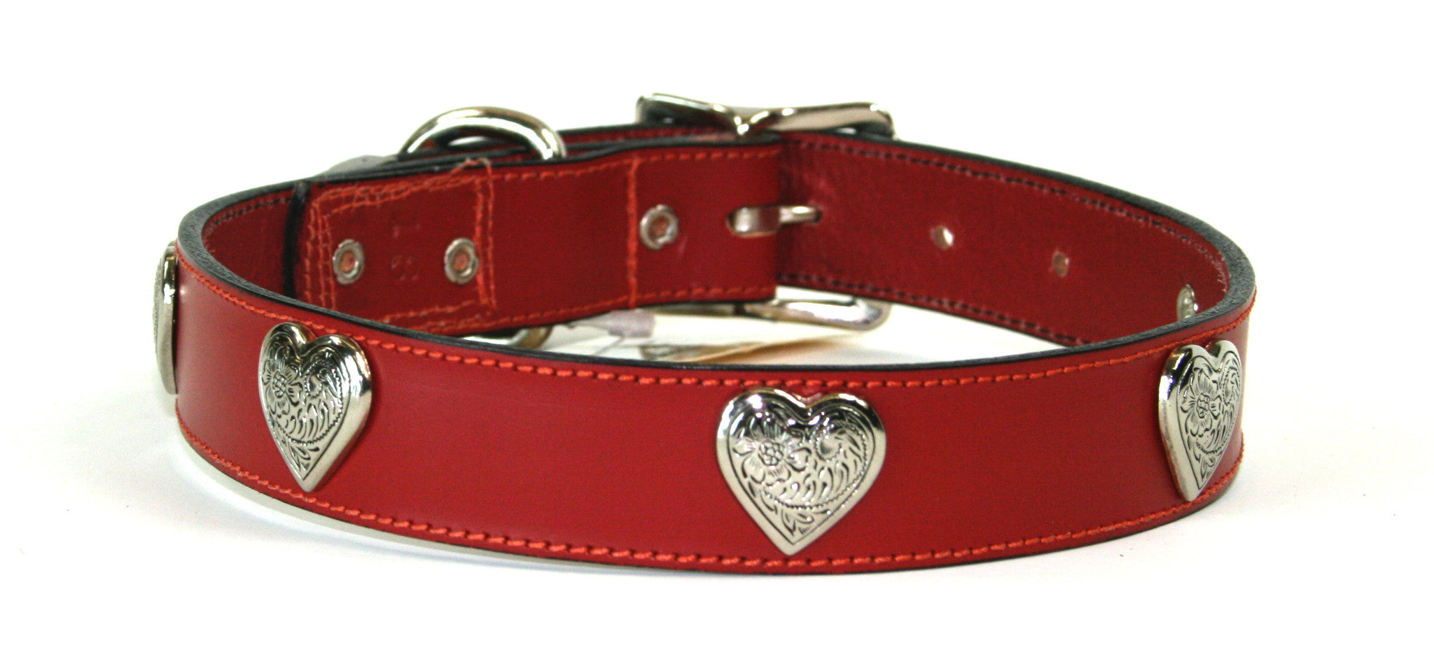 Red Leather Heart 1 Inch Dog Collar , Dog Collar - RockStarDogCollars